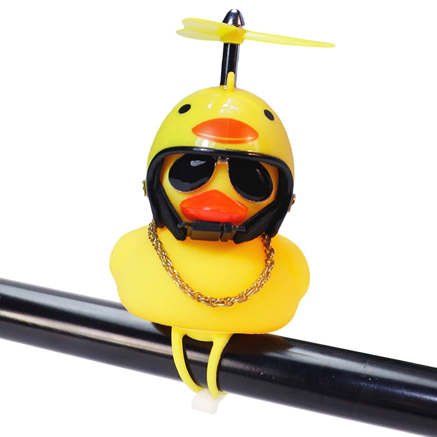 Rubber Duck Toy Car Ornaments Yellow Duck Car Dashboard Decorations Squeeze Duck Bicycle Horns with Propeller Helmet