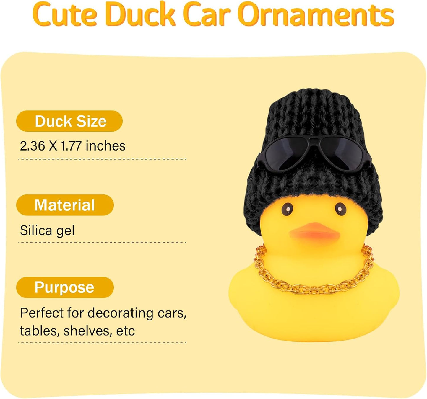 Rubber Duck Car Ornaments Yellow Duck Car Dashboard Decorations with Propeller Helmet for Christmas Decor and Home Decorations for Adults (U-Black)