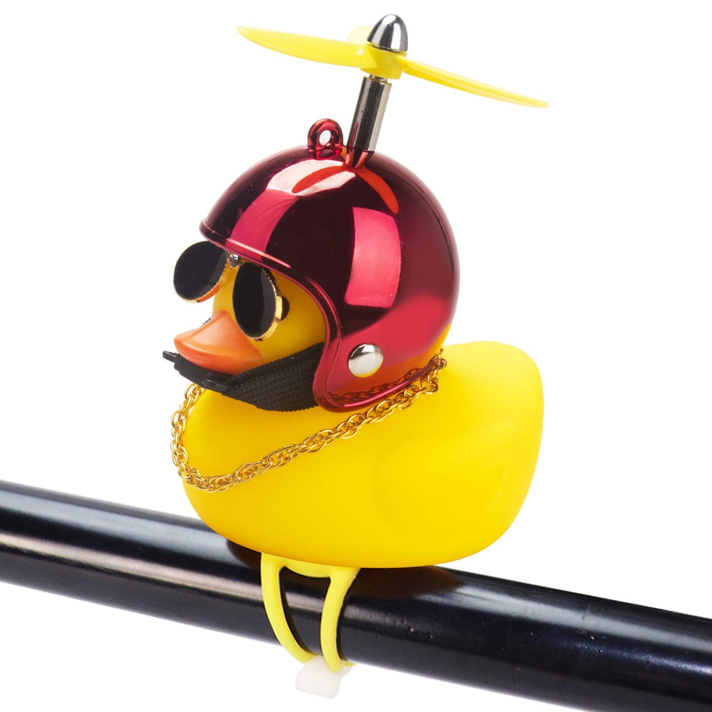 Rubber Duck Toy Car Ornaments Yellow Duck Car Dashboard Decorations Squeeze Duck Bicycle Horns with Propeller Helmet