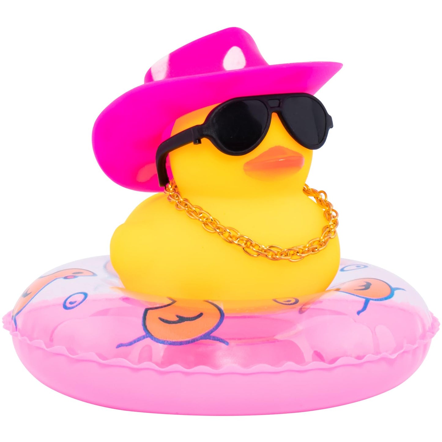 Car Rubber Duck, Yellow Duck Decoration Dashboard with Sun Hat Swim Ring Necklace Sunglasses for Car Dashboard Decorations