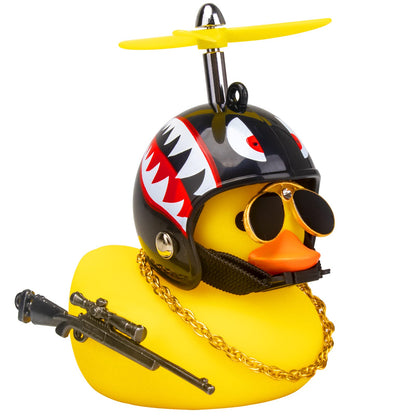 Rubber Duck Car Ornaments Cool Yellow Duck Car Dashboard Decorations Squeaky Glasses Duck with Propeller Helmet for Car ccessories Dashboard (Full_Black-Yellow G)