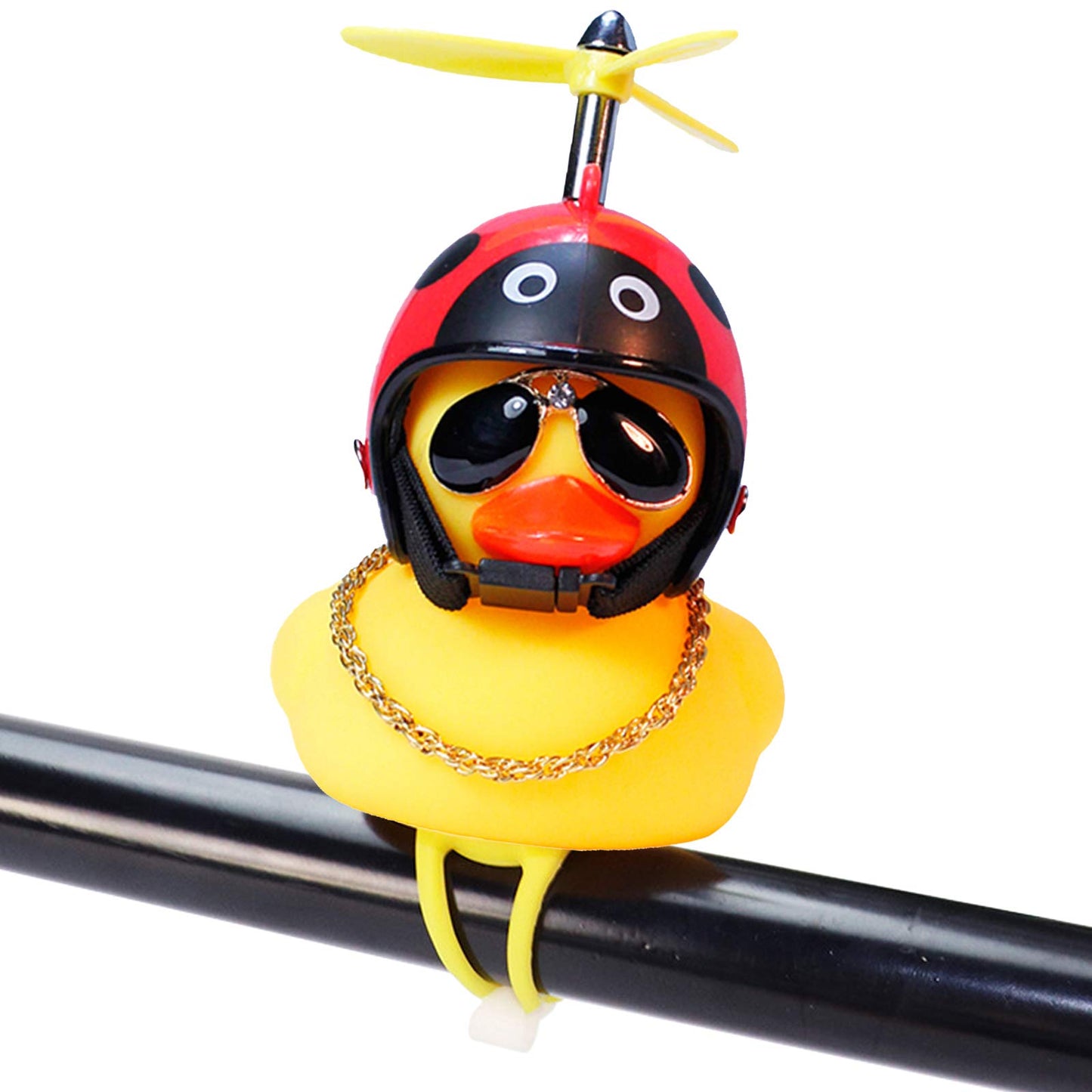 Rubber Duck Toy Car Ornaments Yellow Duck Car Dashboard Decorations Squeeze Duck Bicycle Horns with Propeller Helmet