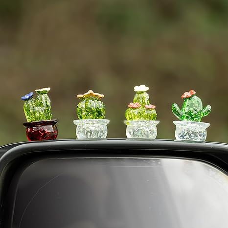 4PCS Crystal Cactus Decor - Cute Car Dashboard Ornaments for Home & Office