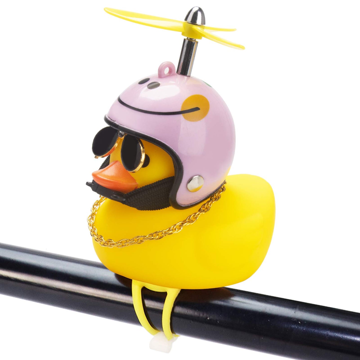 Rubber Duck Toy Car Ornaments Yellow Duck Car Dashboard Decorations Squeeze Duck Bicycle Horns with Propeller Helmet