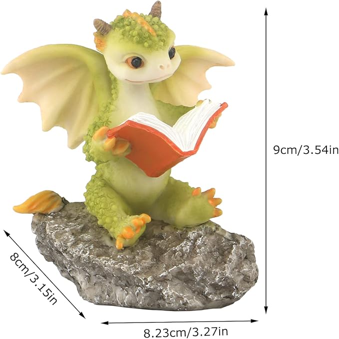 Dragon Statue Mini Figurine - Reading Dragon Decor