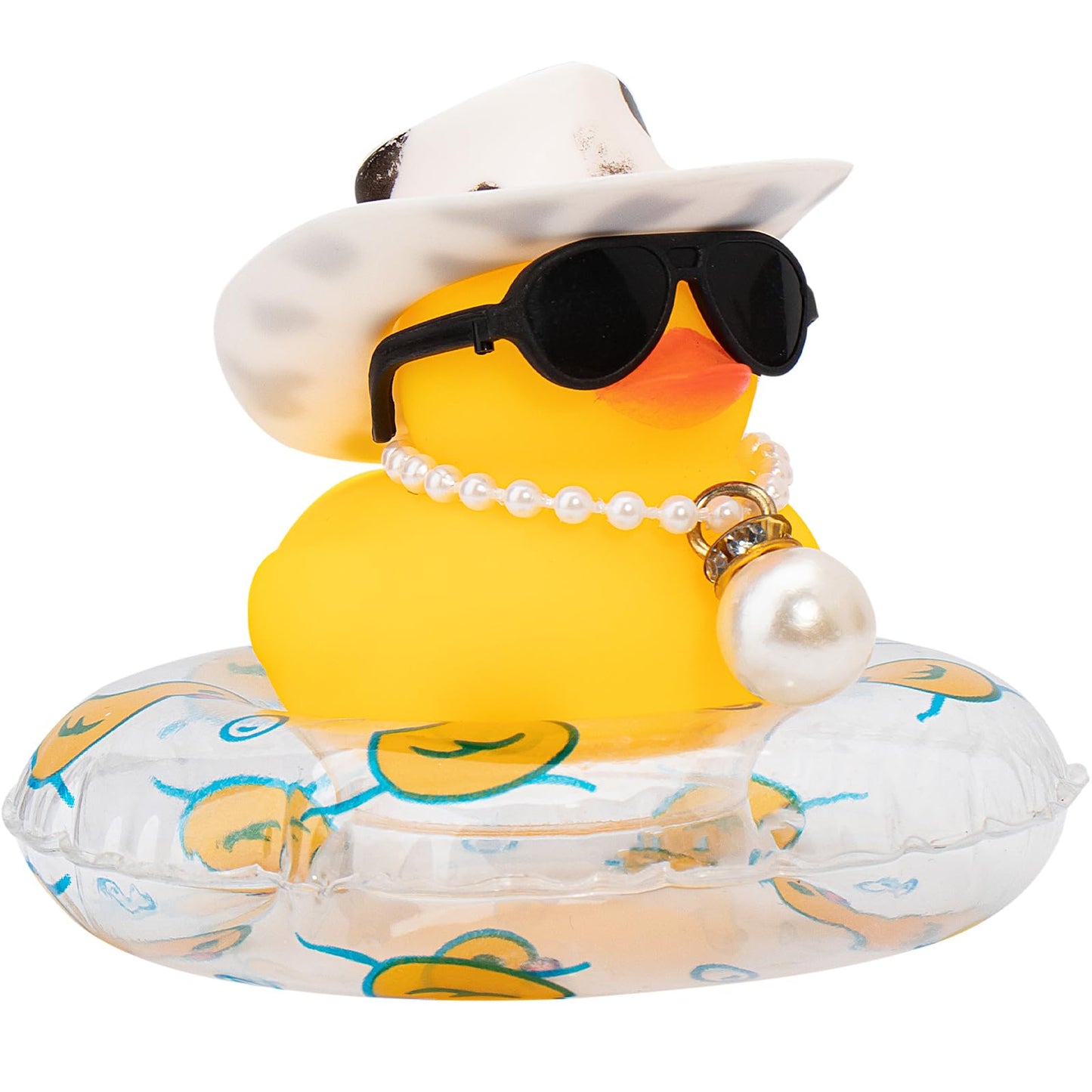 Car Rubber Duck, Yellow Duck Decoration Dashboard with Sun Hat Swim Ring Necklace Sunglasses for Car Dashboard Decorations