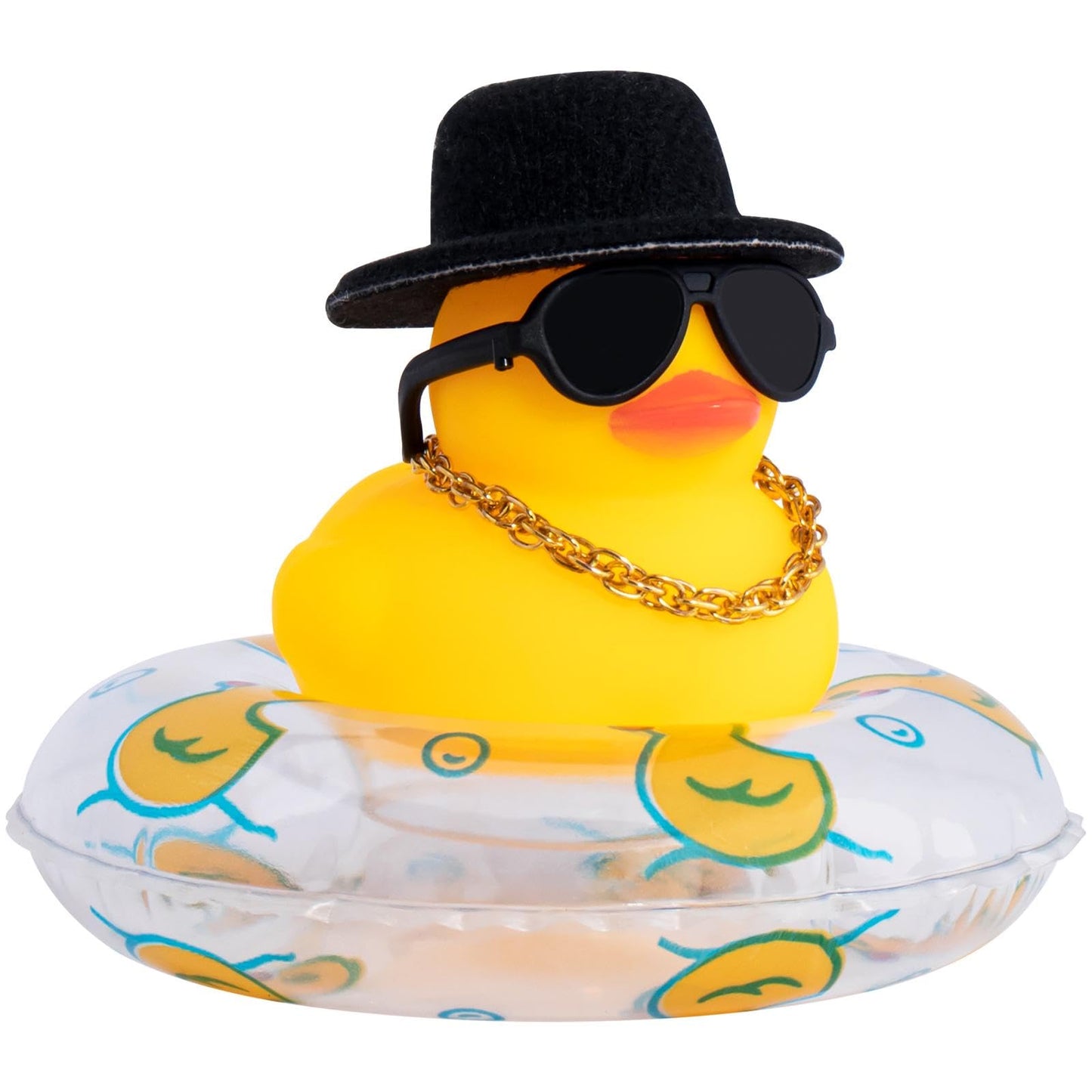 Car Rubber Duck, Yellow Duck Decoration Dashboard with Sun Hat Swim Ring Necklace Sunglasses for Car Dashboard Decorations