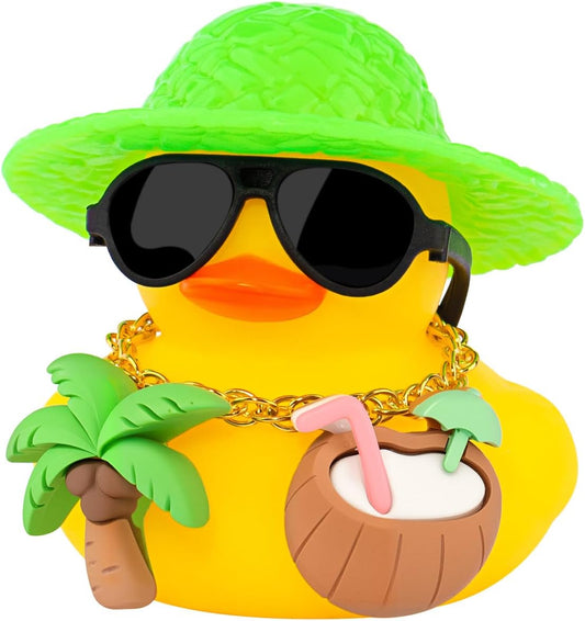 Summer Beachy Vacation Duckies, Tropical Paradise Rubber Duck Beach Surfing Ocean Voyage Rubber Ducks (Yellow, Coconut Drink, Palm Tree)