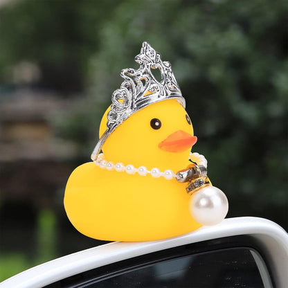 Car Duck Rubber Duck Car Ornaments Car Dashboard Decorations with Mini Crown and Necklace, C-Male Crown