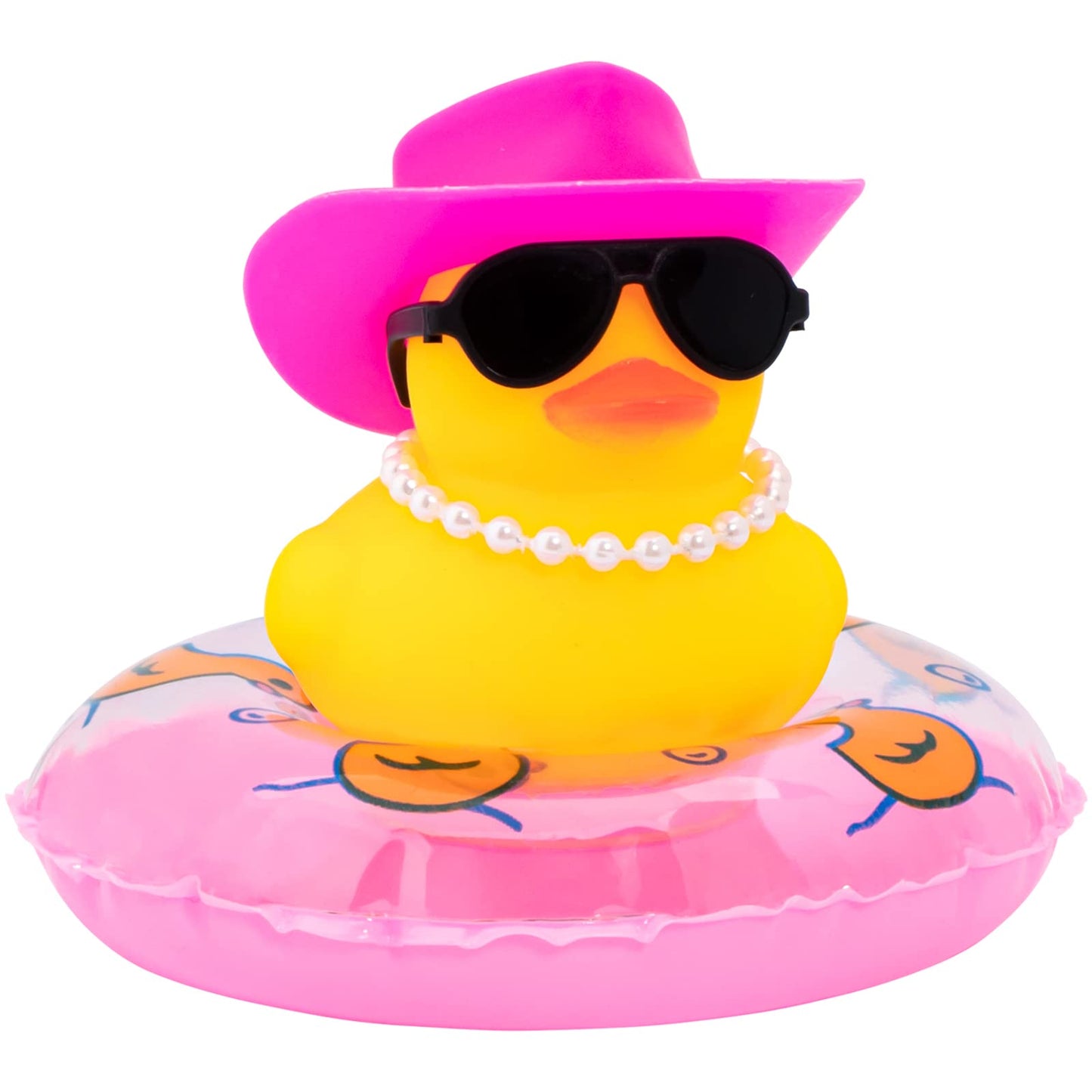 Car Rubber Duck, Yellow Duck Decoration Dashboard with Sun Hat Swim Ring Necklace Sunglasses for Car Dashboard Decorations