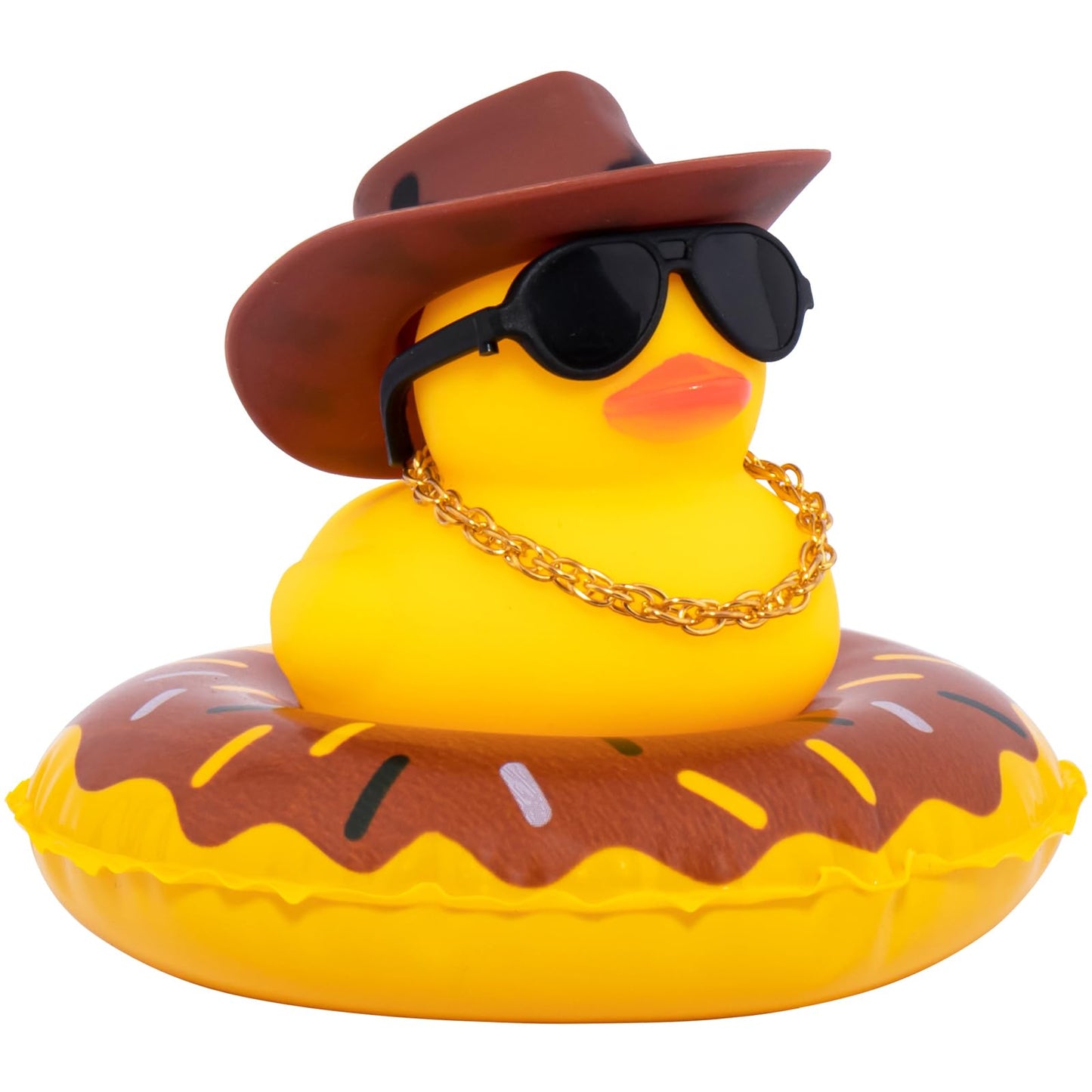 Car Rubber Duck, Yellow Duck Decoration Dashboard with Sun Hat Swim Ring Necklace Sunglasses for Car Dashboard Decorations