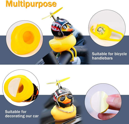 Rubber Duck Toy Car Ornaments Yellow Duck Car Dashboard Decorations Squeeze Duck Bicycle Horns with Propeller Helmet
