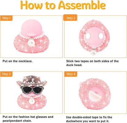 Pink Diamond Rubber Duck Car Ornaments Dashboard Decorations for Cool car Accessories with Diamond