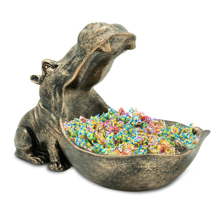 aboxoo Hippo Statue Candy Dish, Funny Storage Key Bowl for Table, Dark Blue