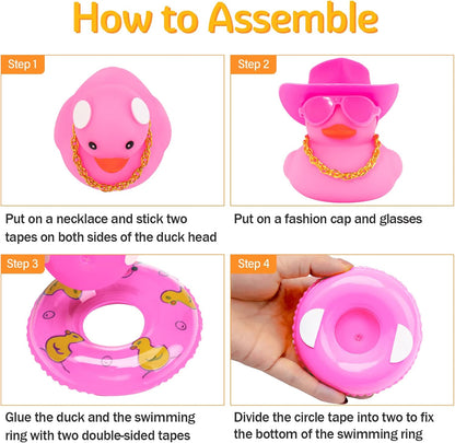 Pink Rubber Duck, Heart-Shaped Sunglasses Rubber Ducks for Cars, Funny and Cool as Car Ornament Gifts, Pink Cowboy Hat