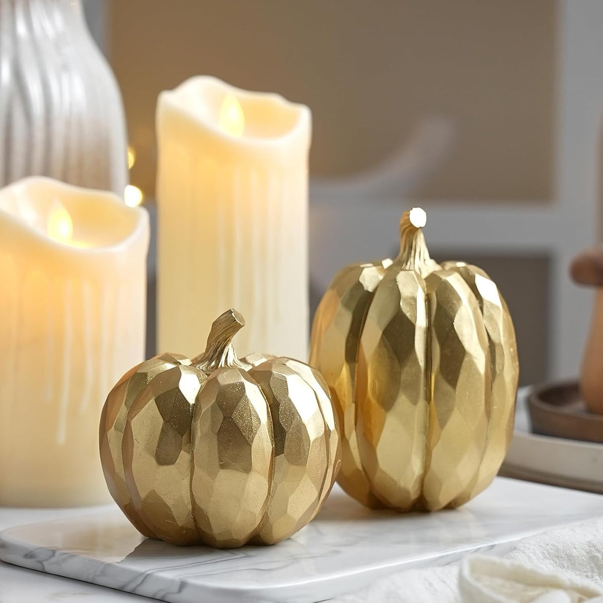 Pumpkin Decor Fall Decoration, Resin Gold Pumpkins for Decorating