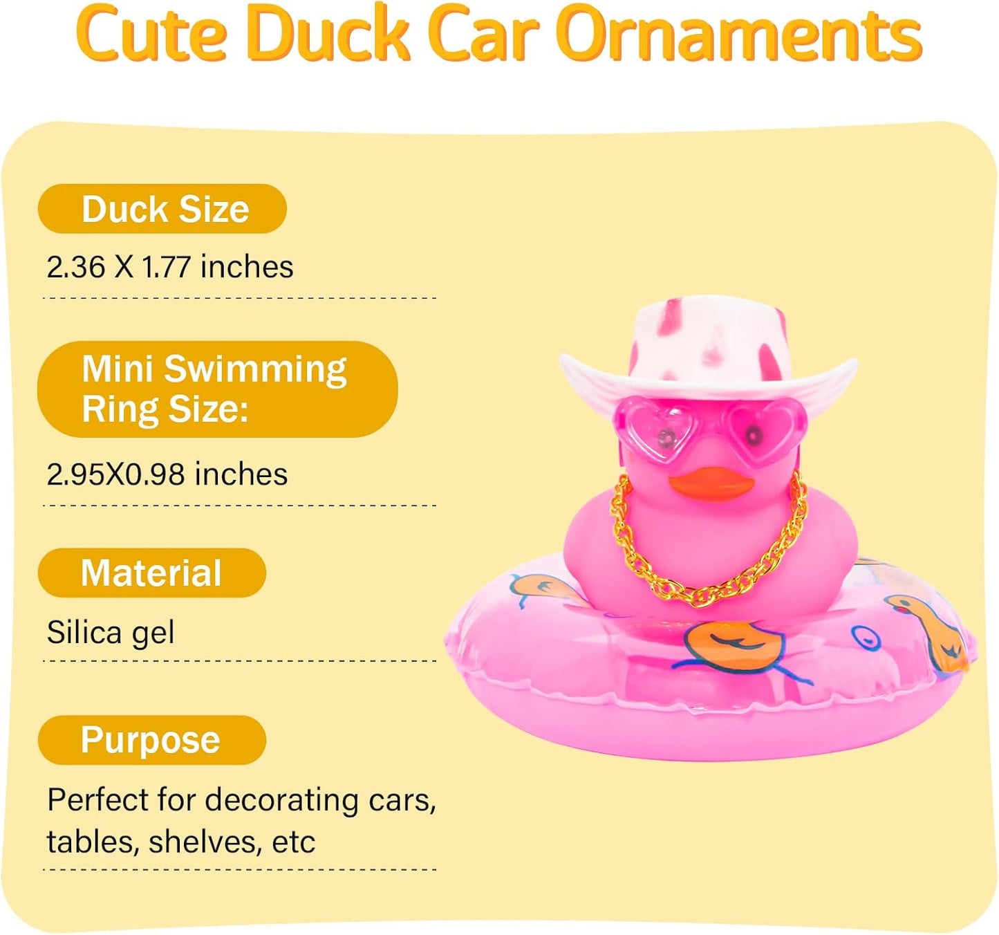 Pink Rubber Duck, Heart-Shaped Sunglasses Rubber Ducks for Cars, Funny and Cool as Car Ornament Gifts, Pink Cowboy Hat