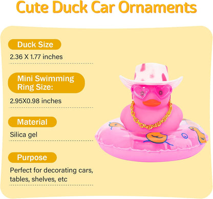 Pink Rubber Duck, Heart-Shaped Sunglasses Rubber Ducks for Cars, Funny and Cool as Car Ornament Gifts, Pink Cowboy Hat