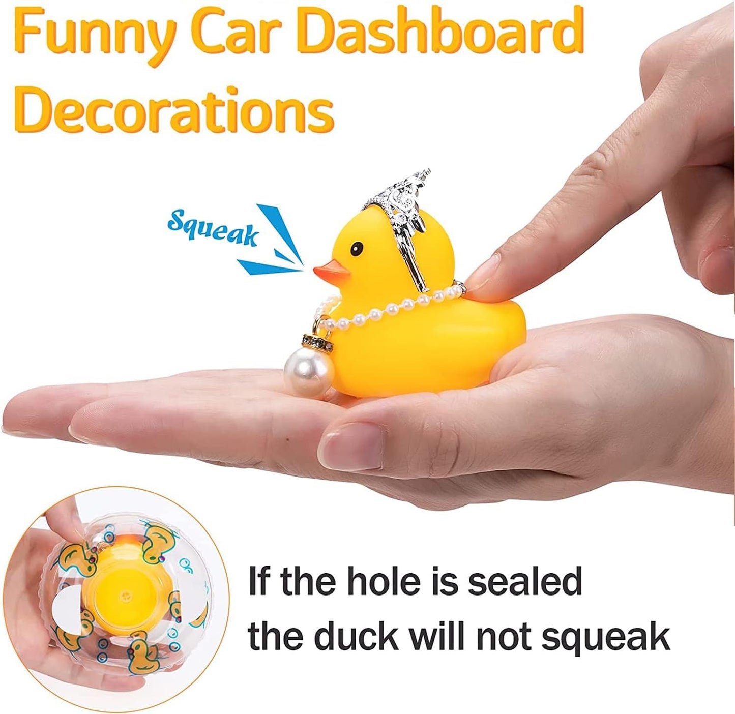 Car Duck Rubber Duck Car Ornaments Car Dashboard Decorations with Mini Crown and Necklace, C-Male Crown