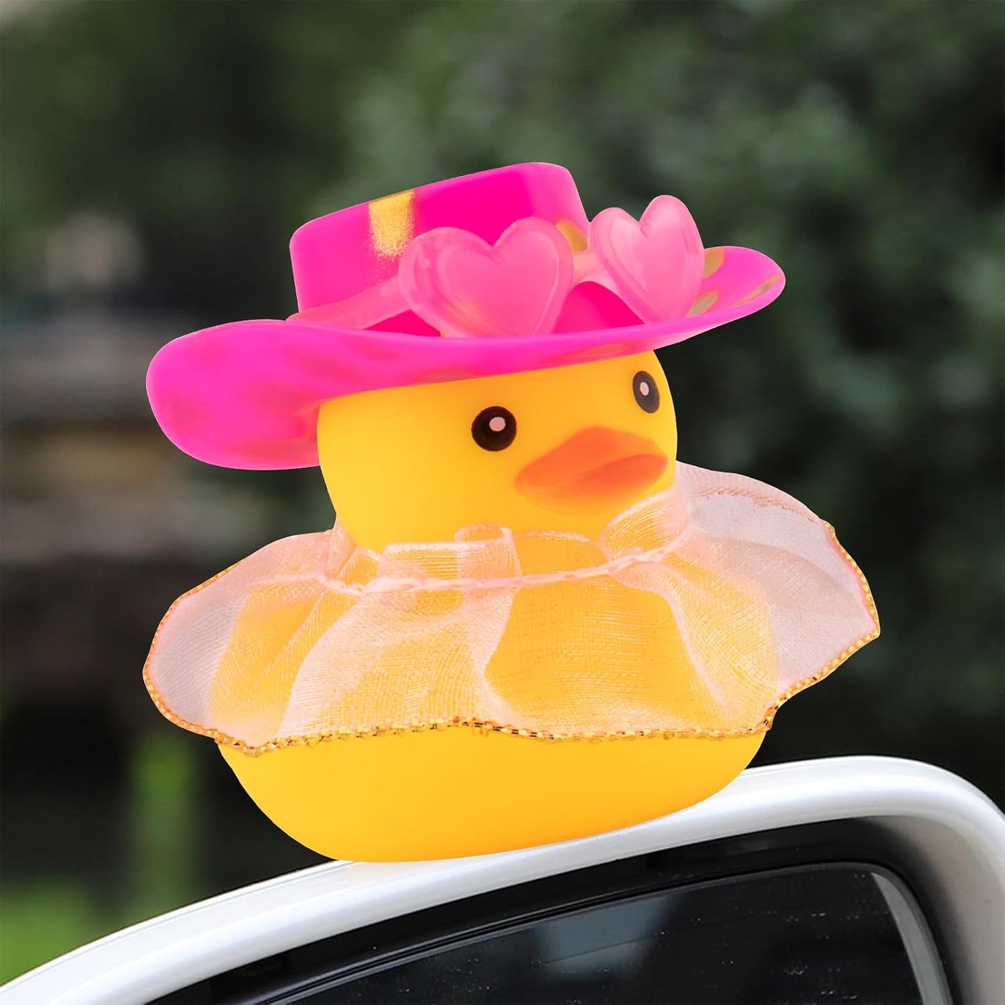 Rubber Duck Car Ornaments Duck Car Dashboard Decorations for Cute Car Accessories with Dress Heart Shape Sunglasses, Pink&Golden-Pink Gilt Skirt