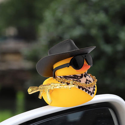 Rubber Duck Car Ornaments Duck Car Dashboard Decorations for Cool Car Accessories with Cowboy Hat Necklace and Sunglasses, A_Black Cowboy hat