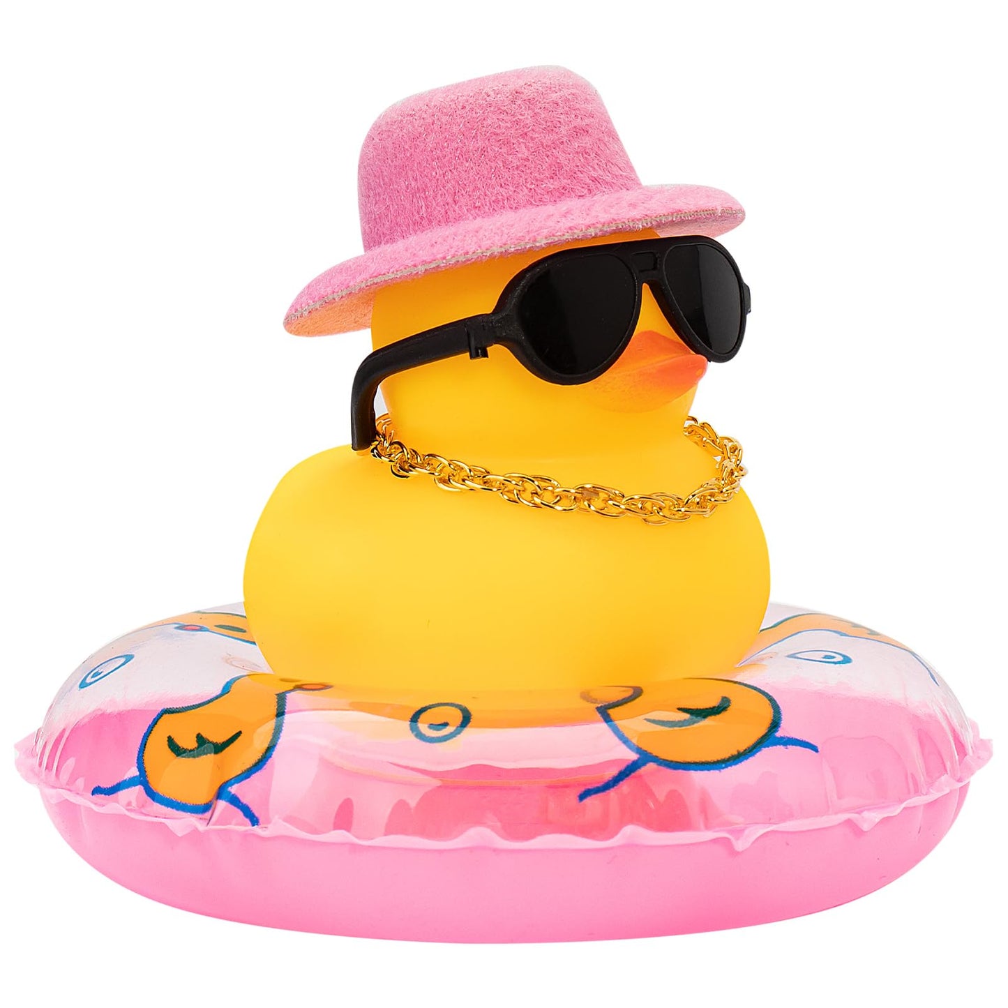 Car Rubber Duck, Yellow Duck Decoration Dashboard with Sun Hat Swim Ring Necklace Sunglasses for Car Dashboard Decorations