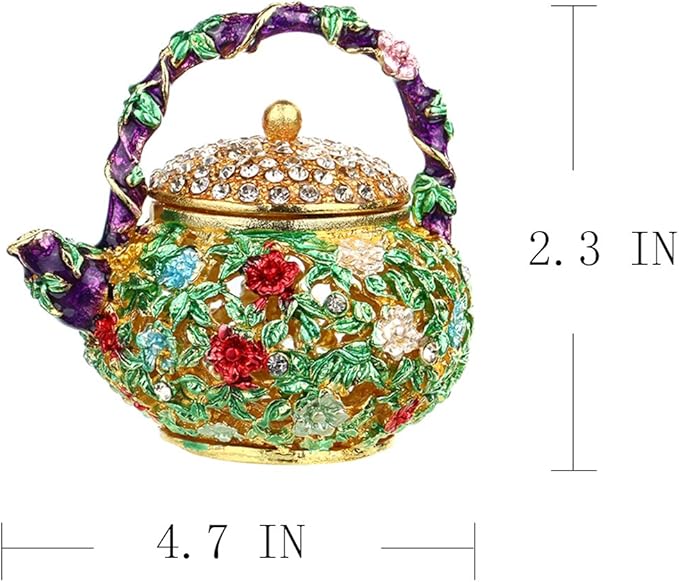 Enamel Mini Teapot Trinket Box - Handmade Jewelry Holder for Rings