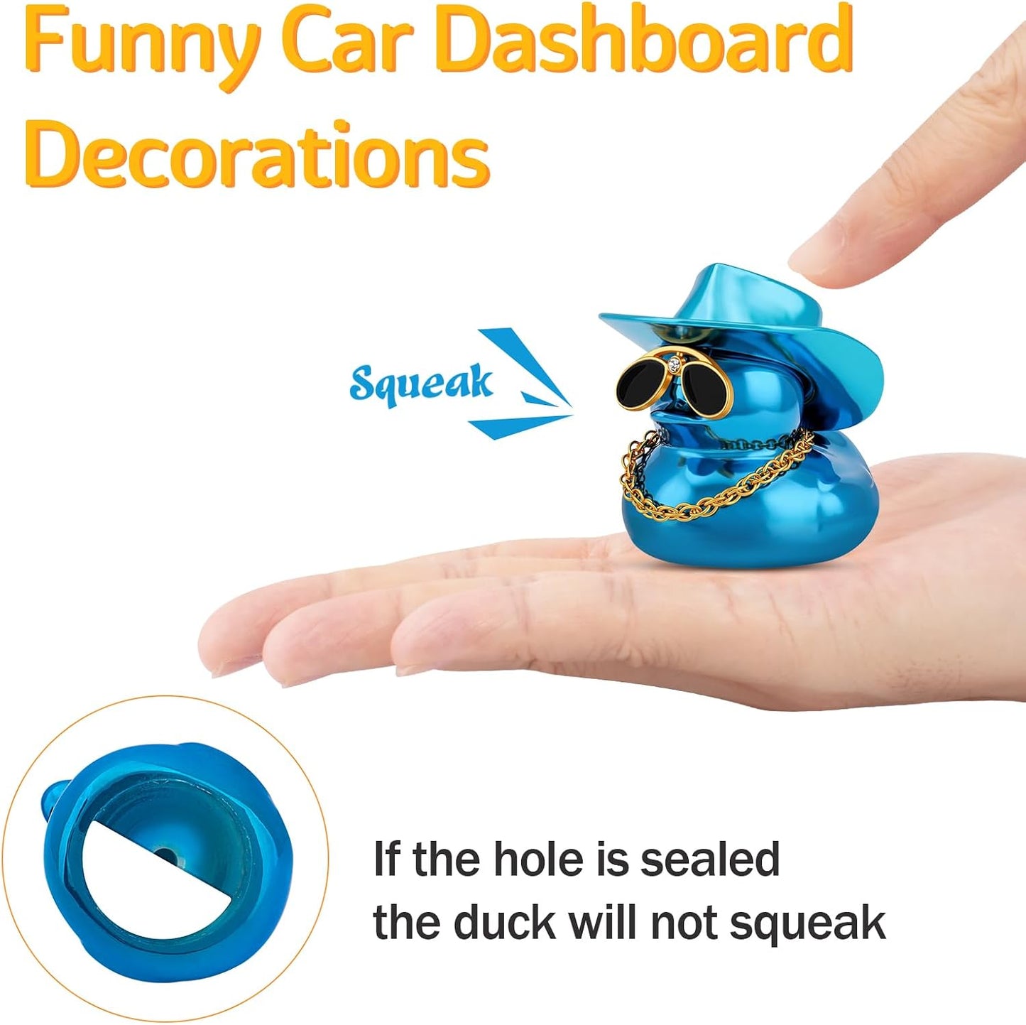 Metallic Cowboy Rubber Ducks, Car Dashboard Decorations, Blue | Safe PVC, Metallic Glitter Duck, DIY Accessories, Office Desks, Bedroom Shelves Ornament, Birthday Gifts for Ducky Collectors