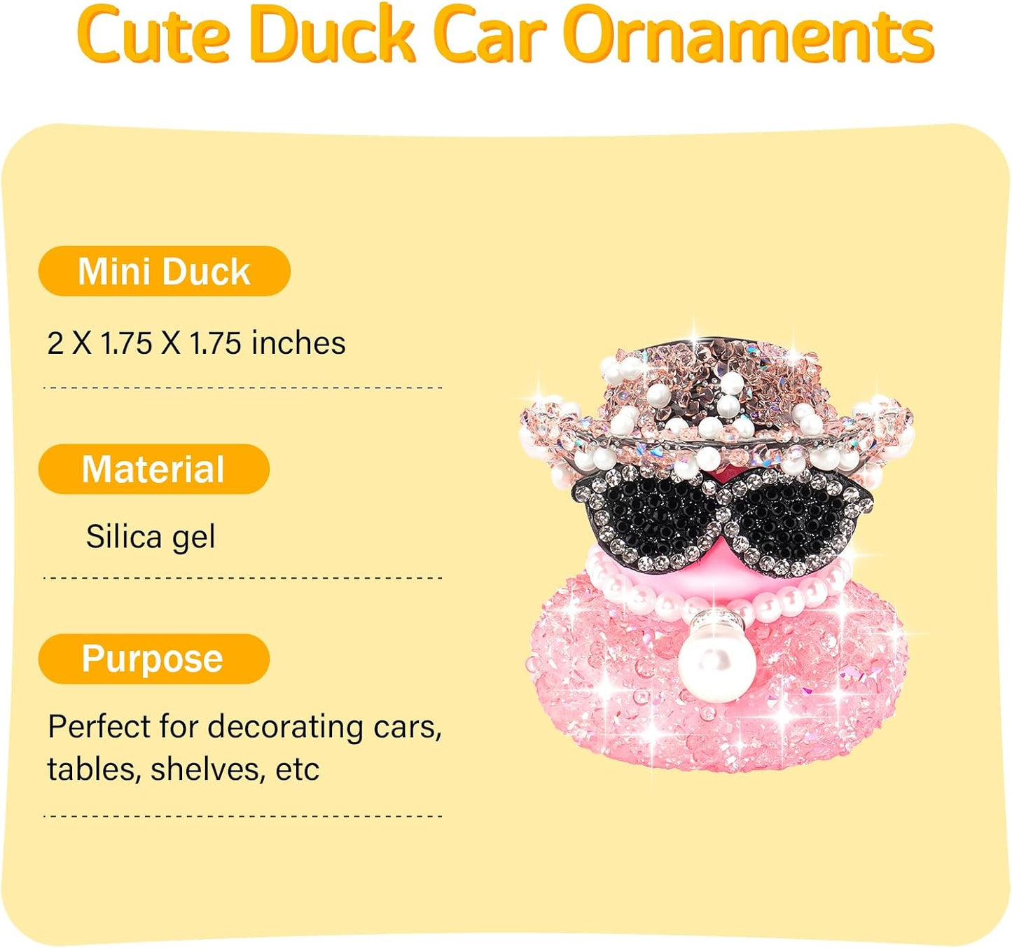 Pink Diamond Rubber Duck Car Ornaments Dashboard Decorations for Cool car Accessories with Diamond