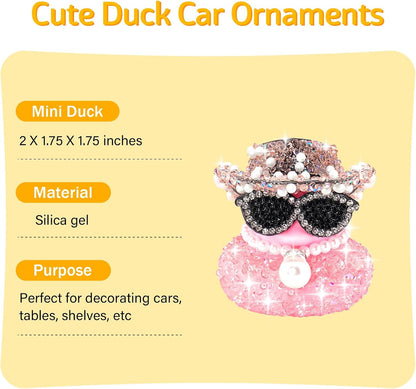 Pink Diamond Rubber Duck Car Ornaments Dashboard Decorations for Cool car Accessories with Diamond