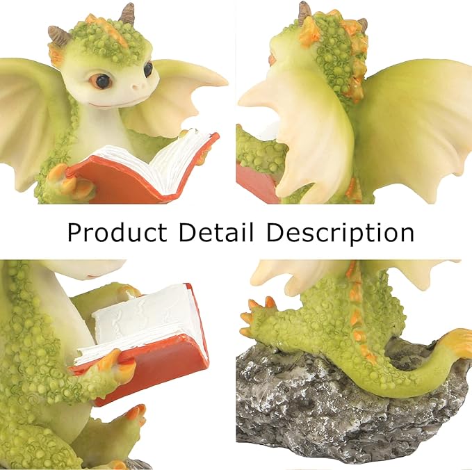Dragon Statue Mini Figurine - Reading Dragon Decor