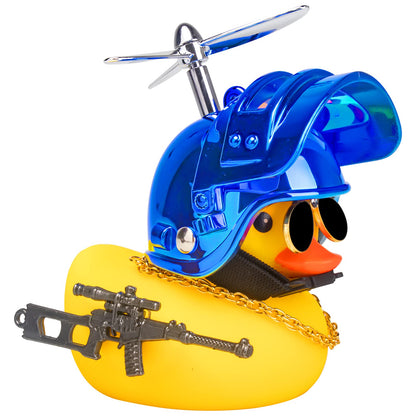 Rubber Duck Car Ornaments Cool Yellow Duck Car Dashboard Decorations Squeaky Glasses Duck with Propeller Helmet for Car ccessories Dashboard (Full_Black-Yellow G)
