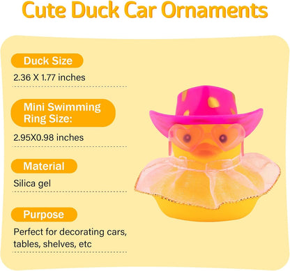 Rubber Duck Car Ornaments Duck Car Dashboard Decorations for Cute Car Accessories with Dress Heart Shape Sunglasses, Pink&Golden-Pink Gilt Skirt
