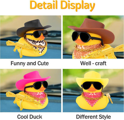 Rubber Duck Car Ornaments Duck Car Dashboard Decorations for Cool Car Accessories with Cowboy Hat Necklace and Sunglasses, A_Black Cowboy hat