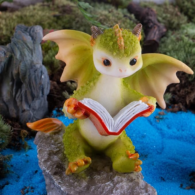 Dragon Statue Mini Figurine - Reading Dragon Decor