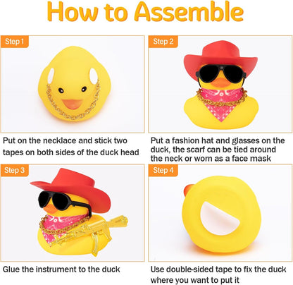 Rubber Duck Car Ornaments Duck Car Dashboard Decorations for Cool Car Accessories with Cowboy Hat Necklace and Sunglasses, A_Black Cowboy hat
