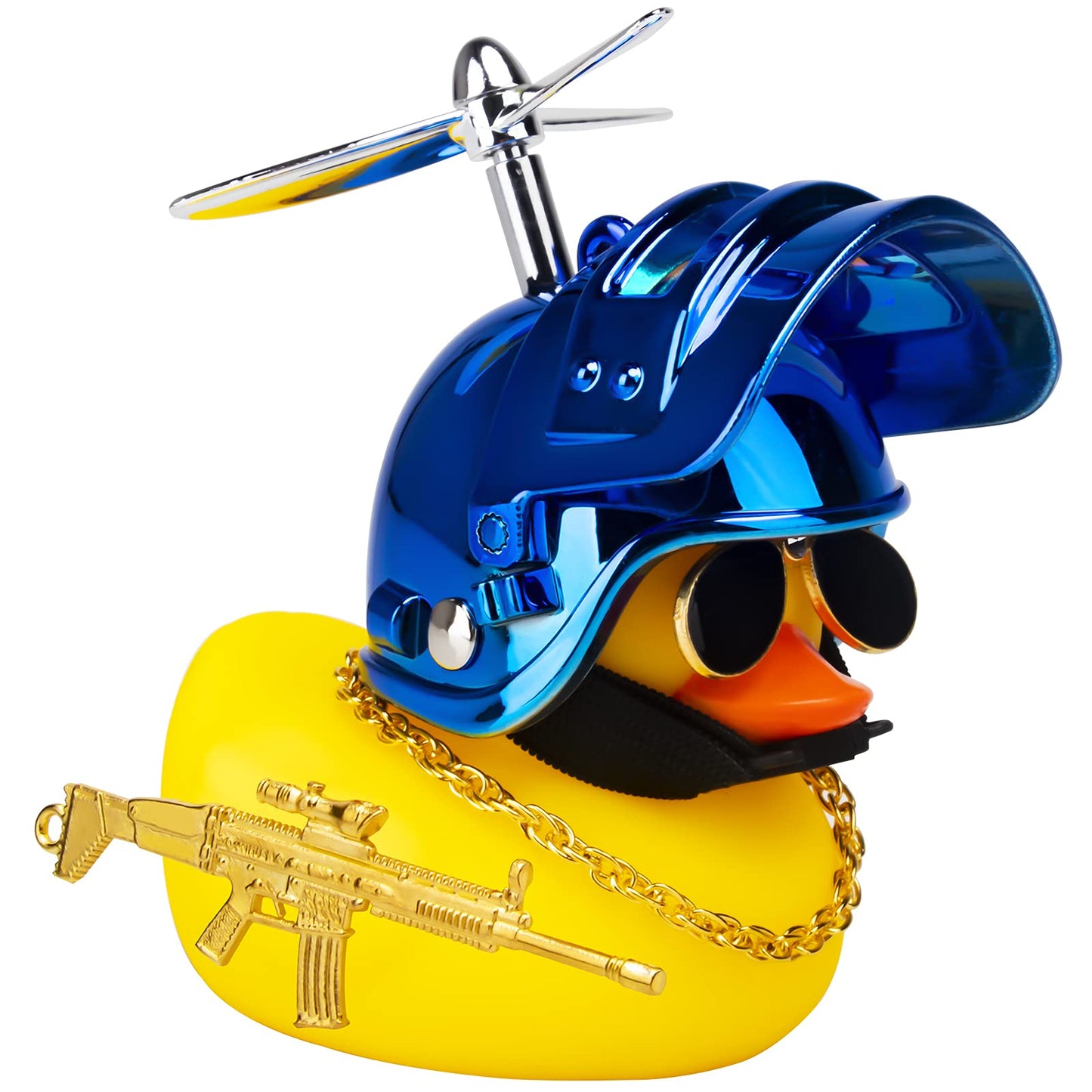 Rubber Duck Car Ornaments Cool Yellow Duck Car Dashboard Decorations Squeaky Glasses Duck with Propeller Helmet for Car ccessories Dashboard (Full_Black-Yellow G)