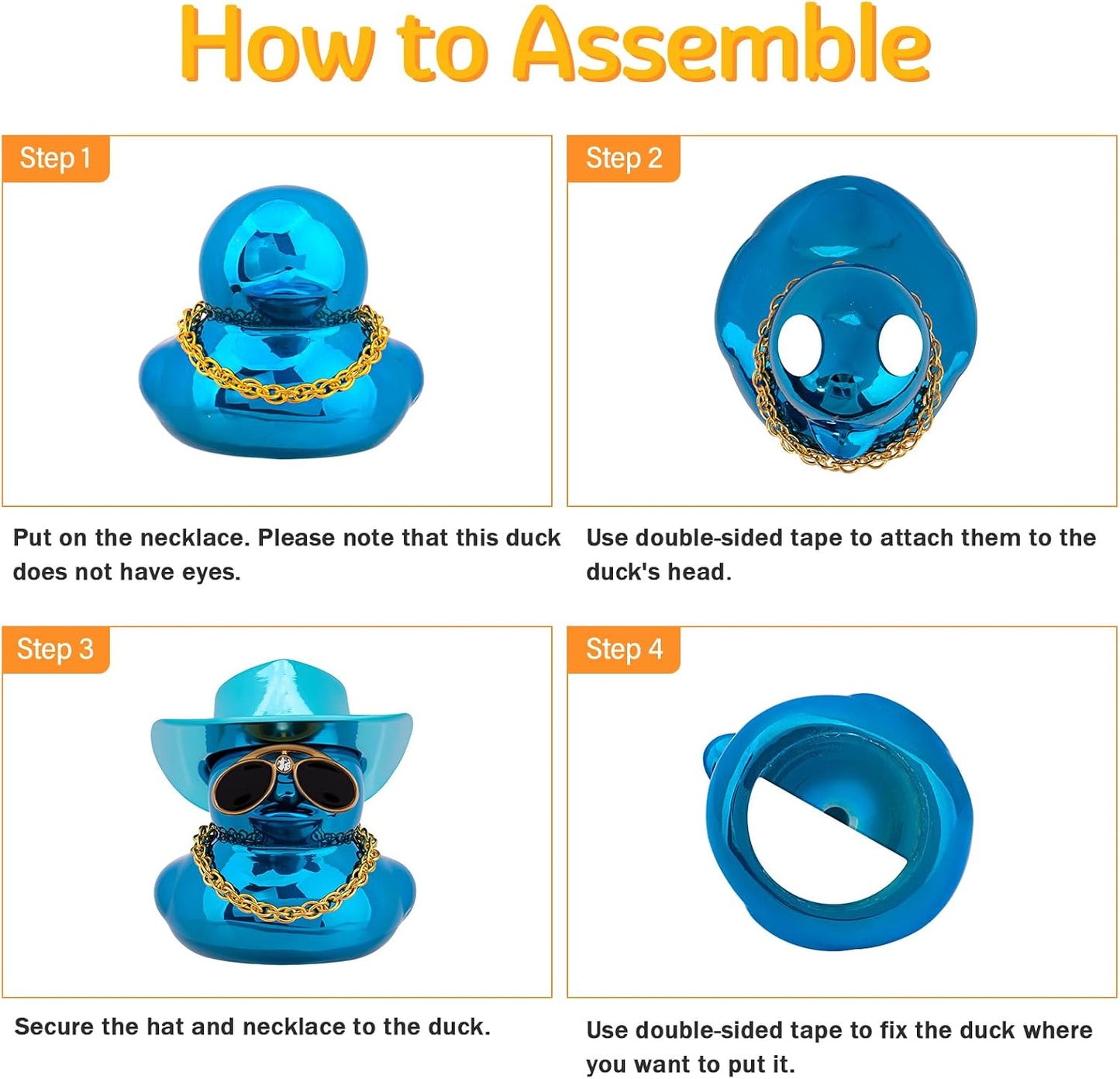 Metallic Cowboy Rubber Ducks, Car Dashboard Decorations, Blue | Safe PVC, Metallic Glitter Duck, DIY Accessories, Office Desks, Bedroom Shelves Ornament, Birthday Gifts for Ducky Collectors