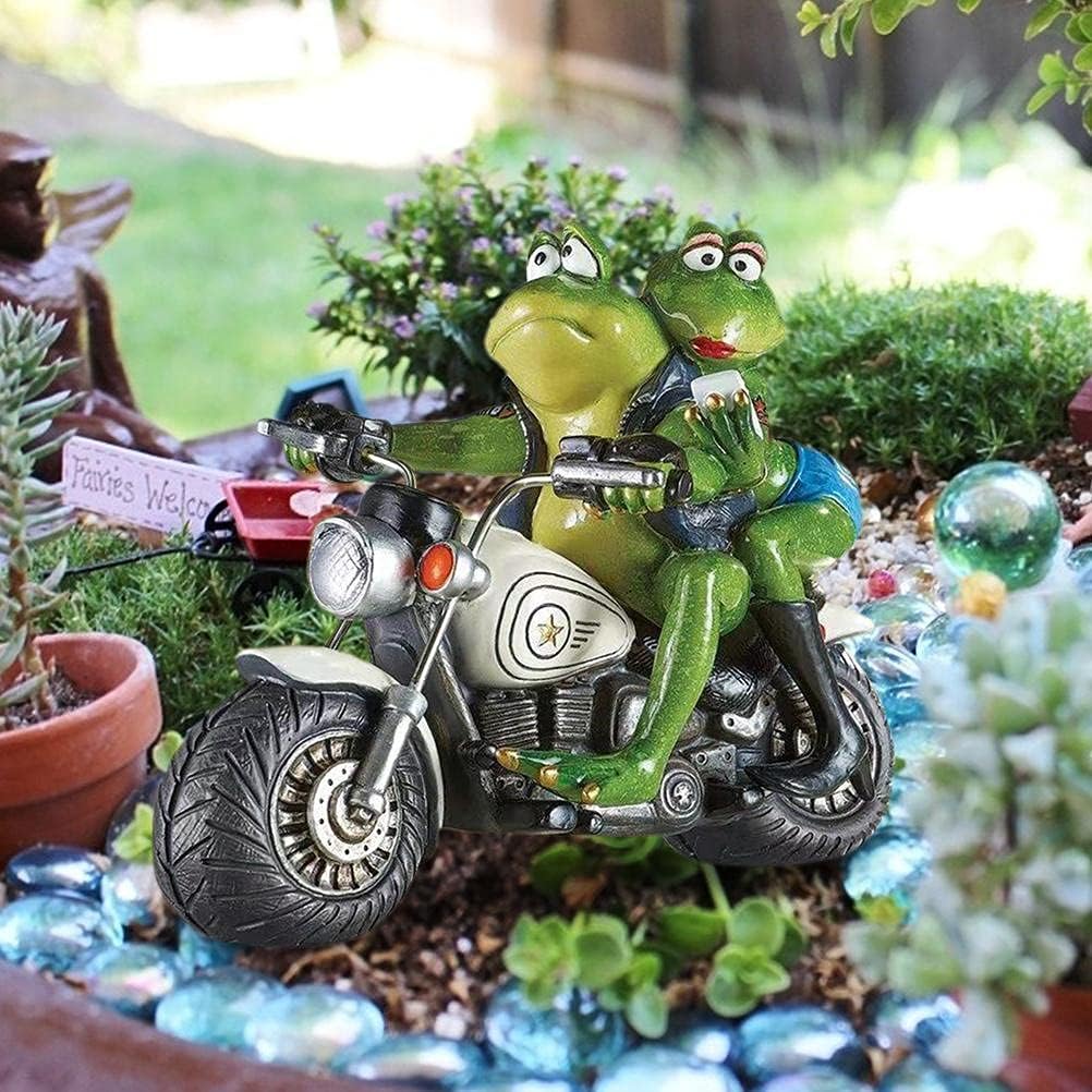 Frog on Motorcycle Resin Figurine – Cute Couple Garden & Home Decor