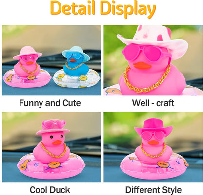 Pink Rubber Duck, Heart-Shaped Sunglasses Rubber Ducks for Cars, Funny and Cool as Car Ornament Gifts, Pink Cowboy Hat
