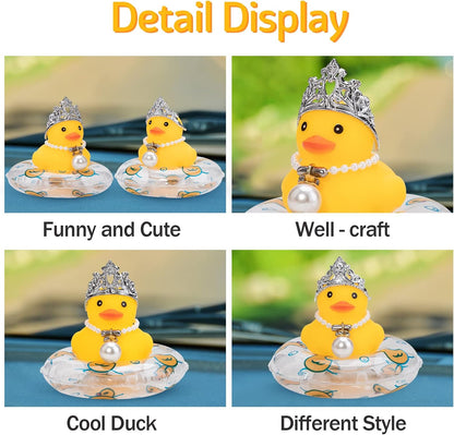 Car Duck Rubber Duck Car Ornaments Car Dashboard Decorations with Mini Crown and Necklace, C-Male Crown
