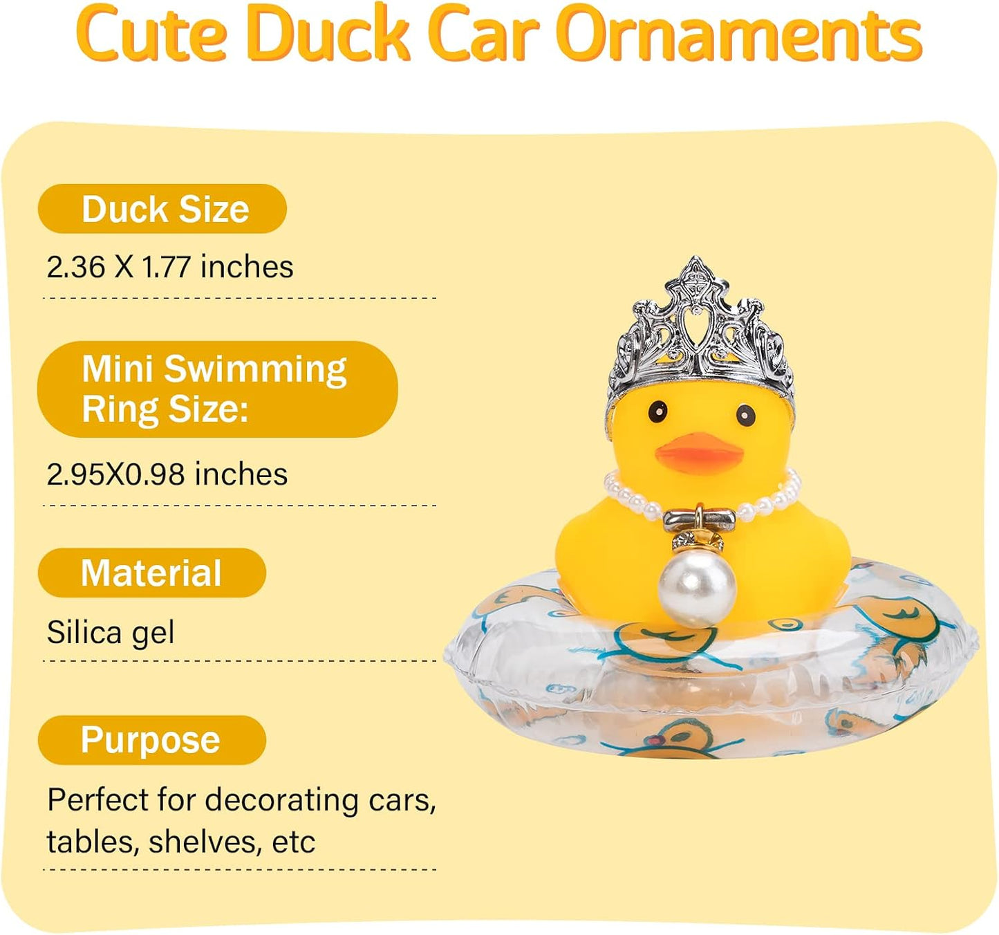 Car Duck Rubber Duck Car Ornaments Car Dashboard Decorations with Mini Crown and Necklace, C-Male Crown