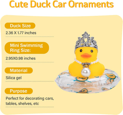 Car Duck Rubber Duck Car Ornaments Car Dashboard Decorations with Mini Crown and Necklace, C-Male Crown