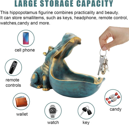 aboxoo Hippo Statue Candy Dish, Funny Storage Key Bowl for Table, Dark Blue