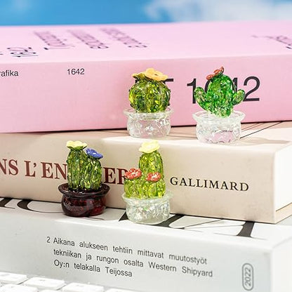 4PCS Crystal Cactus Decor - Cute Car Dashboard Ornaments for Home & Office