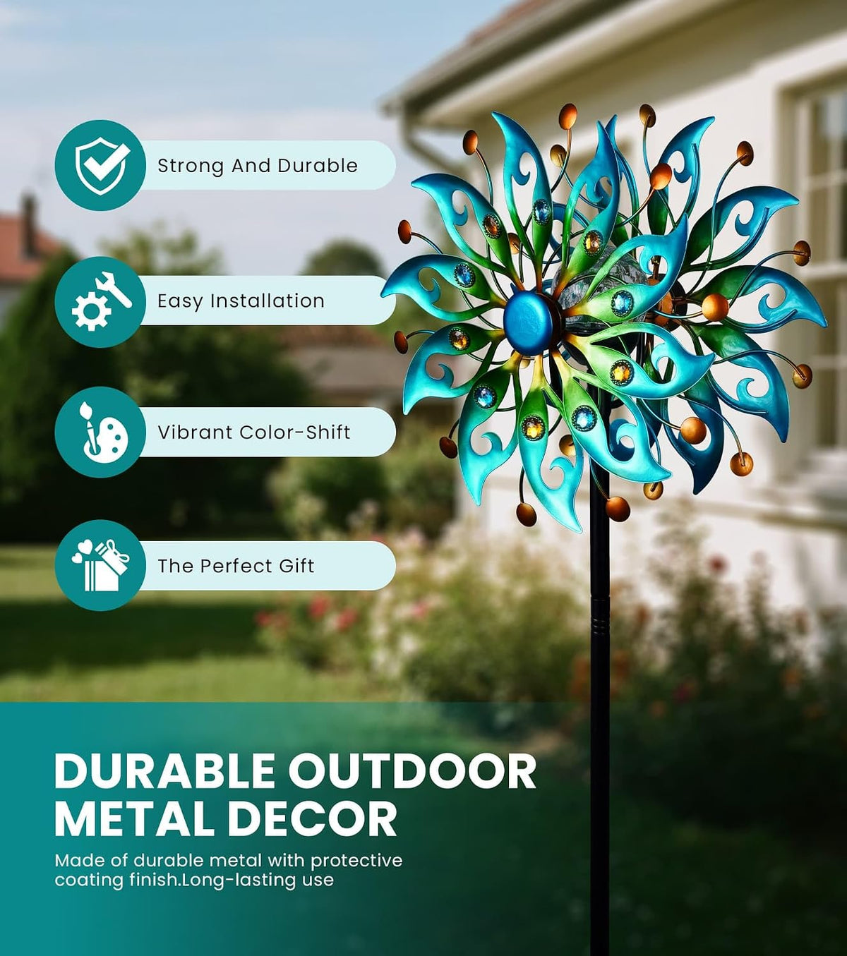 Solar Wind Spinners Outdoor, Yard Decorations Outdoor, Peacock Decor