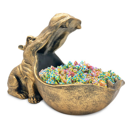 aboxoo Hippo Statue Candy Dish, Funny Storage Key Bowl for Table, Dark Blue