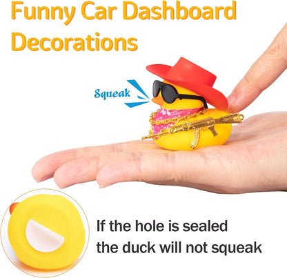 Rubber Duck Car Ornaments Duck Car Dashboard Decorations for Cool Car Accessories with Cowboy Hat Necklace and Sunglasses, A_Black Cowboy hat