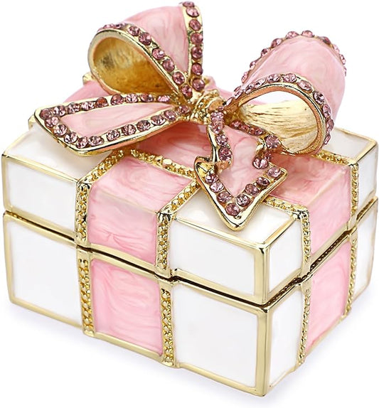 Vintage Enamel Decorative Box - Bowknot Jewelry Organizer with Storage