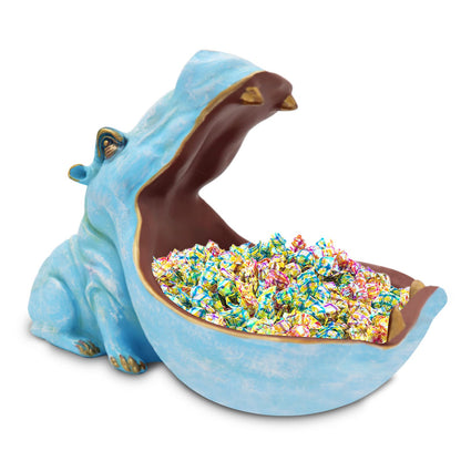 aboxoo Hippo Statue Candy Dish, Funny Storage Key Bowl for Table, Dark Blue